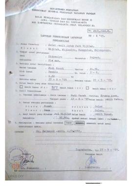 Laporan dari Balai Pengawasan dan Sertifikasi Benih II Jateng dan DIY tentang Hasil Pemeriksaan L...
